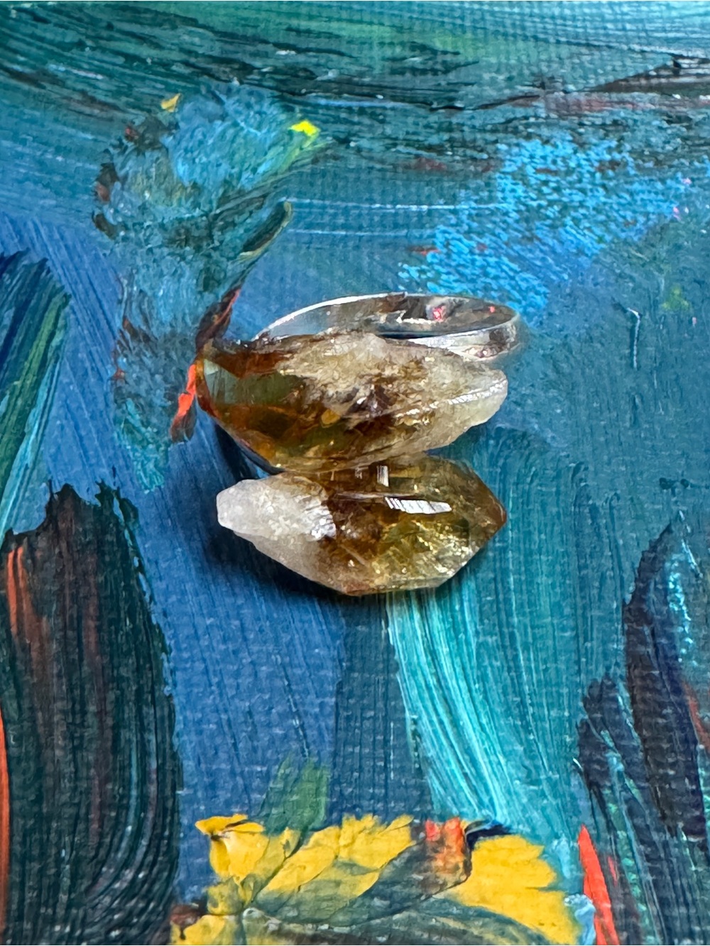 Citrine Crystal Double Stone Ring. Adjustable for different sizes!